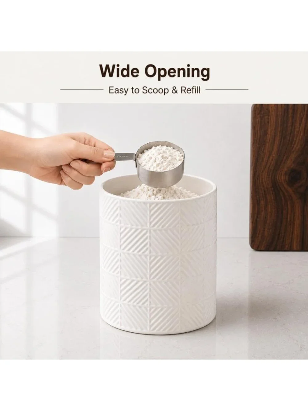 Airtight Ceramic Kitchen Canister Set of 3 with Bamboo Lids - Flour, Sugar, Tea
